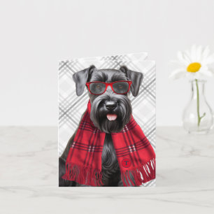Scottish Terrier Dog with Grey Plaid Monogrammed Card