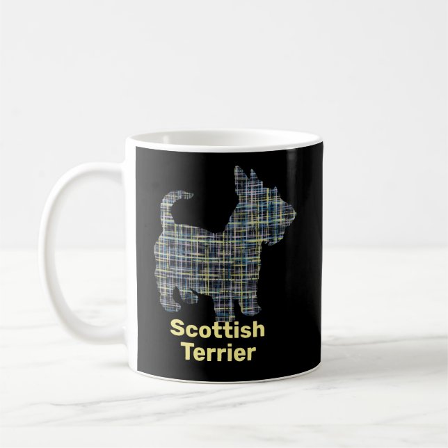 Scottish Terrier Dog Yellow & Black Grid Coffee Mug (Left)