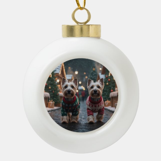 Scottish Terrier Dogs Christmas Snow Holiday Ceramic Ball Christmas Ornament (Front)