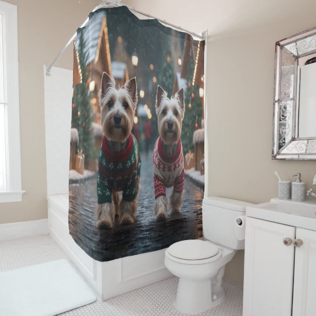 Scottish Terrier Dogs Christmas Snow Holiday Shower Curtain (In Situ)