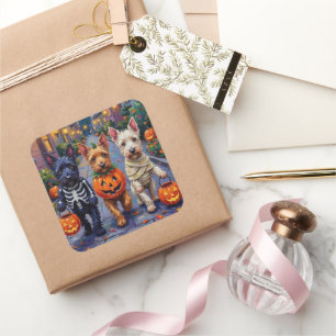 Scottish Terrier Dogs in Halloween Costumes Square Sticker