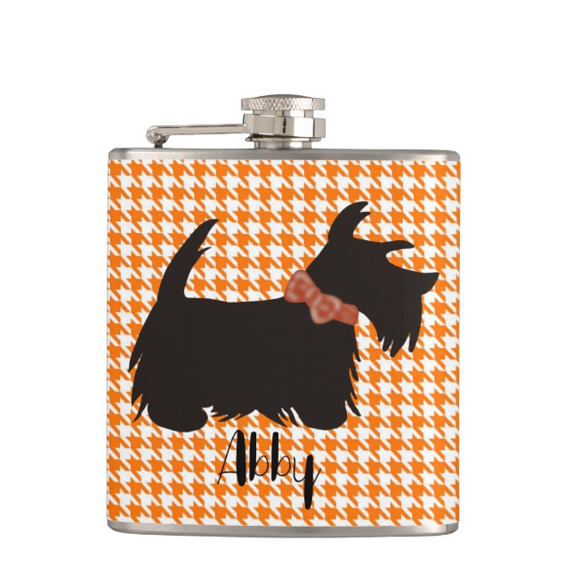 Scottish terrier Flask, Orange houndstooth flask (Front)