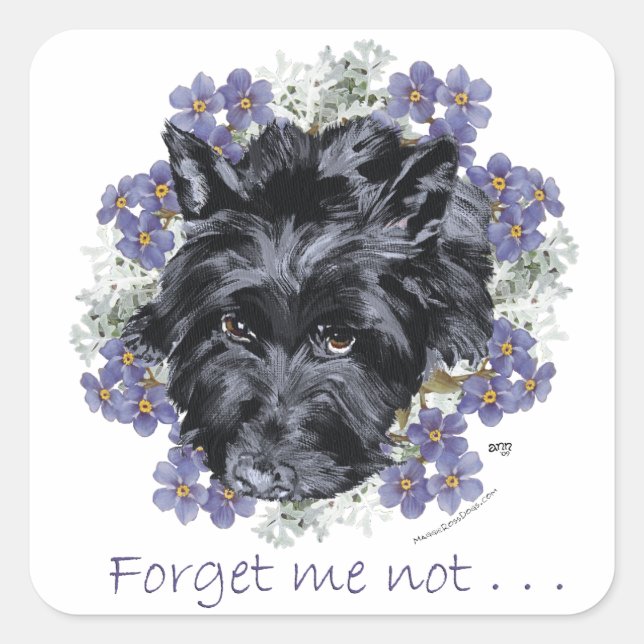 Scottish Terrier Forget-Me-Not Square Sticker (Front)