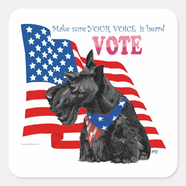 Scottish Terrier Getting out the VOTE Square Sticker (Front)