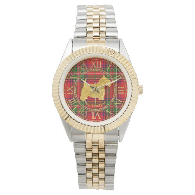 Scottish Terrier Gold Plaid Personalise Watch (Front)