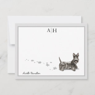 Scottish Terrier Grey Border Monogram Personalise Card