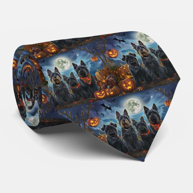 Scottish Terrier Halloween Spooky Tie (Rolled)