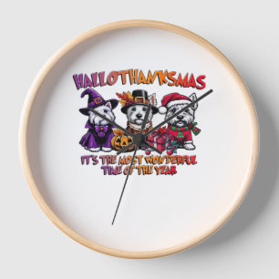 Scottish Terrier Halloween Thanksgiving Christmas  Clock