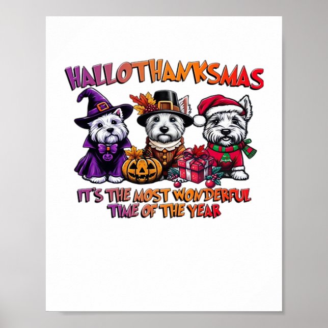 Scottish Terrier Halloween Thanksgiving Christmas  Poster (Front)