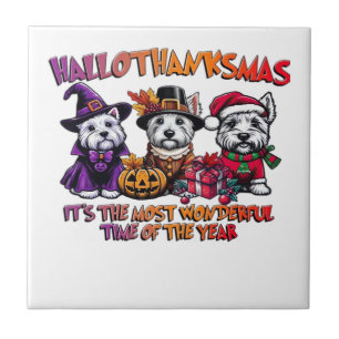 Scottish Terrier Halloween Thanksgiving Christmas Tile