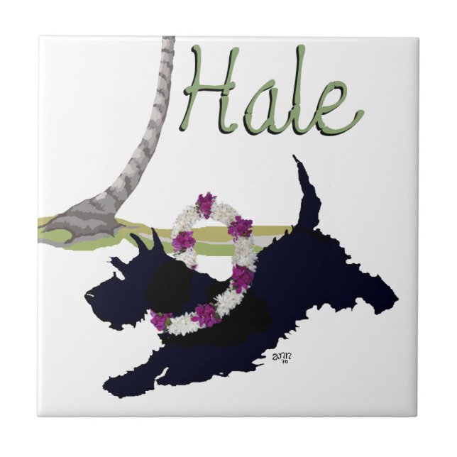 Scottish Terrier Hawaiian Design Tile (Front)