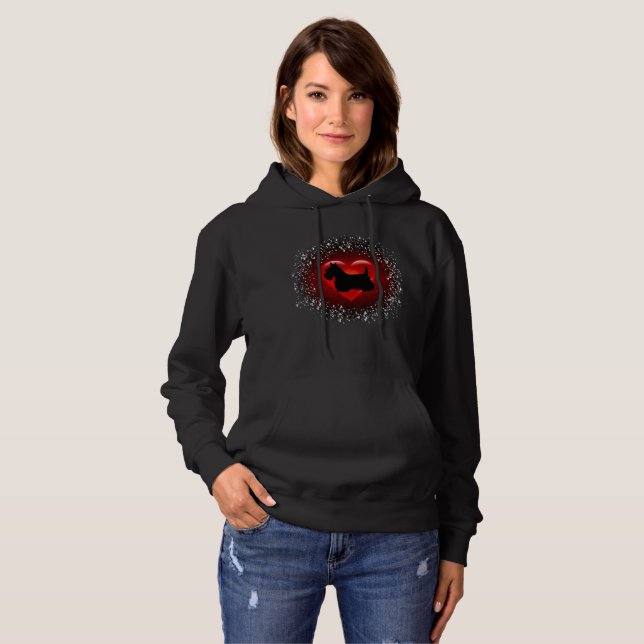 Scottish Terrier, heart, silhouette, snow, red Hoodie (Front Full)