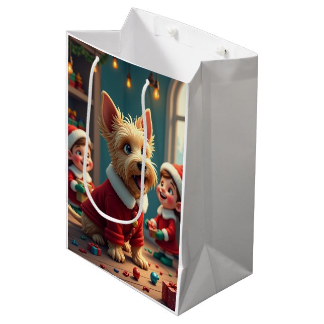 Scottish Terrier Helping Santa’s Elves Christmas Medium Gift Bag (Front Angled)