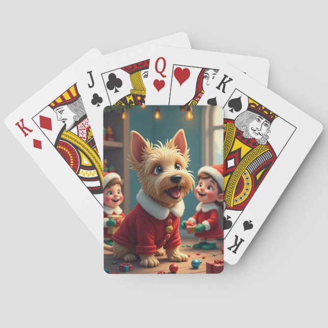 Scottish Terrier Helping Santa’s Elves Christmas Playing Cards (Back)