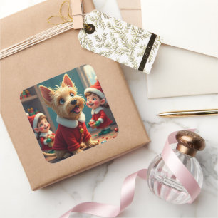 Scottish Terrier Helping Santa’s Elves Christmas Square Sticker