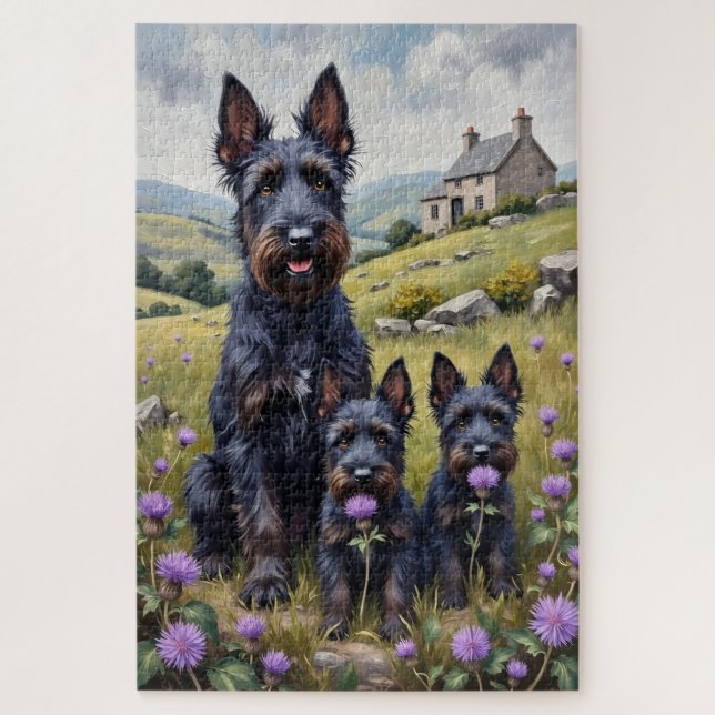 Scottish Terrier Highland Thistle Art Jigsaw Puzzle (Vertical)