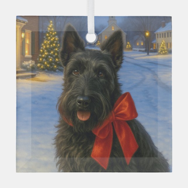 Scottish Terrier Holiday  Glass Tree Decoration (Front)