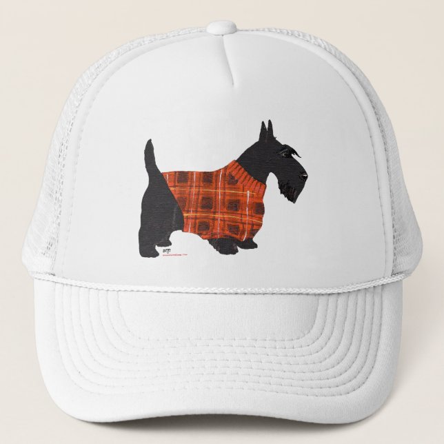 Scottish Terrier in a Sweater Trucker Hat (Front)