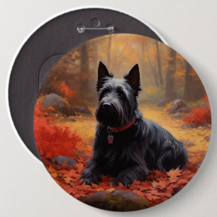 Scottish Terrier in Autumn Leaves Fall Inspire 6 Cm Round Badge