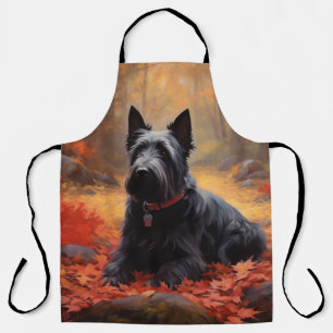 Scottish Terrier in Autumn Leaves Fall Inspire Apron