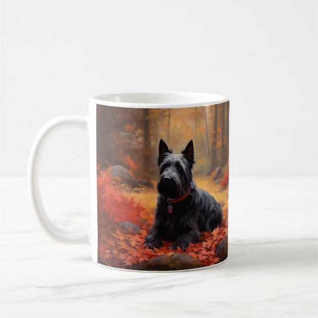 Scottish Terrier in Autumn Leaves Fall Inspire  Coffee Mug (Left)
