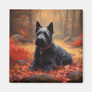 Scottish Terrier in Autumn Leaves Fall Inspire  Magnet