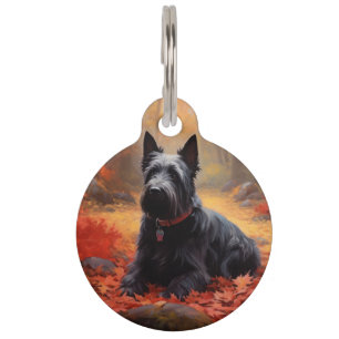 Scottish Terrier in Autumn Leaves Fall Inspire Pet Tag