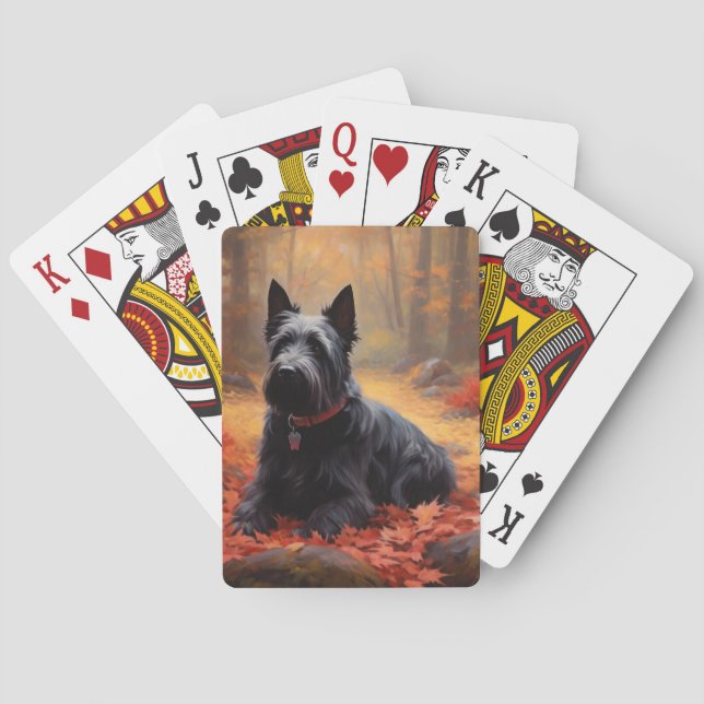 Scottish Terrier in Autumn Leaves Fall Inspire  Playing Cards (Back)