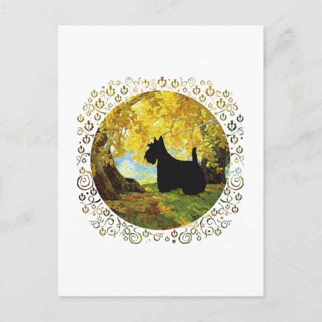 Scottish Terrier in Autumn Woods Postcard (Front)