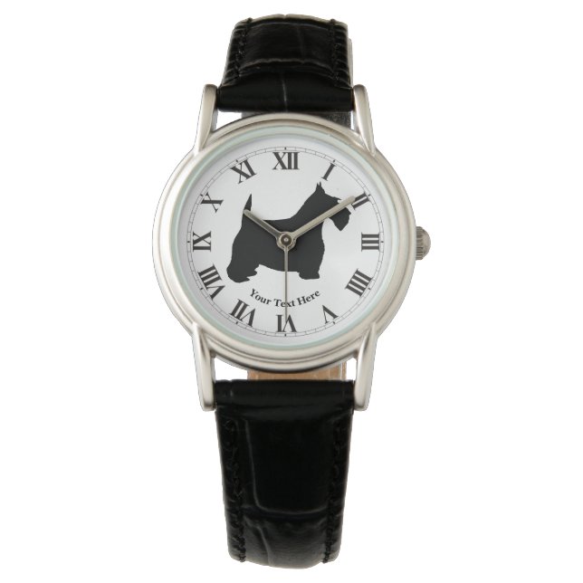 Scottish Terrier in Black Personalise Watch (Front)