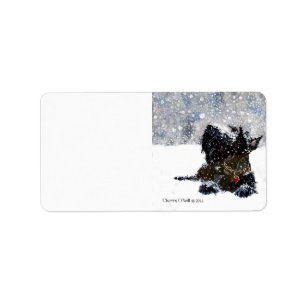 Scottish Terrier in Falling Snow Label