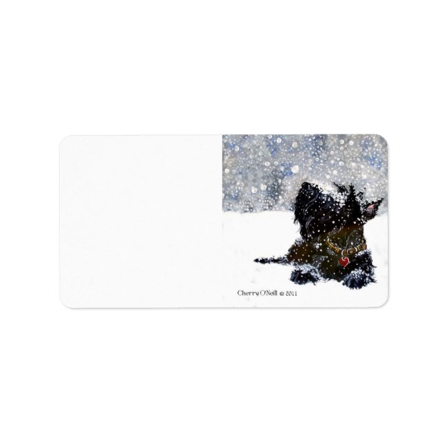 Scottish Terrier in Falling Snow Label (Front)