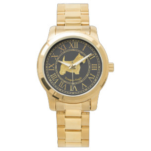 Scottish Terrier in Gold and Black Personalise Watch