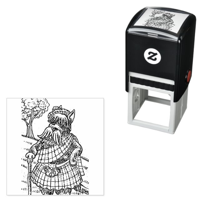 SCOTTISH TERRIER IN KILT, CAT SPORRAN, SCOTTIE DOG SELF-INKING STAMP (In Situ)