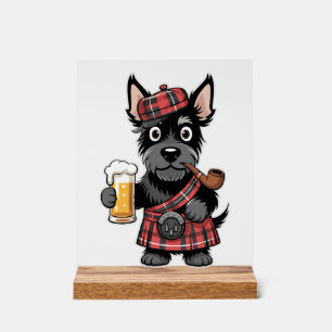 Scottish Terrier in Tartan Kilt with Beer and Pipe Acrylic Sign