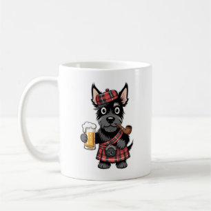 Scottish Terrier in Tartan Kilt with Beer and Pipe Coffee Mug