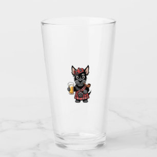 Scottish Terrier in Tartan Kilt with Beer and Pipe Glass