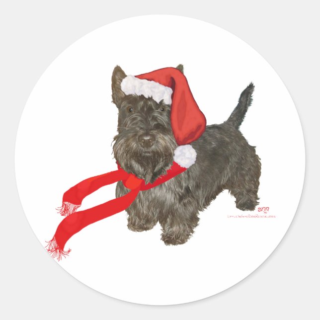 Scottish Terrier is Santa's Helper Classic Round Sticker (Front)