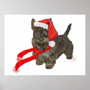 Scottish Terrier is Santa's Helper Poster