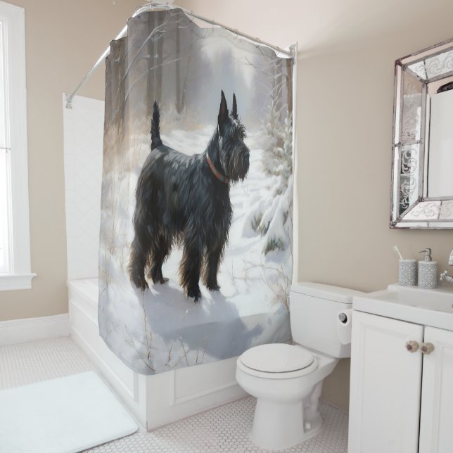 Scottish Terrier Let It Snow Christmas Shower Curtain (In Situ)