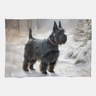 Scottish Terrier Let It Snow Christmas Tea Towel