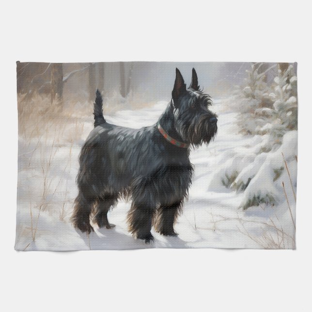 Scottish Terrier Let It Snow Christmas Tea Towel (Horizontal)