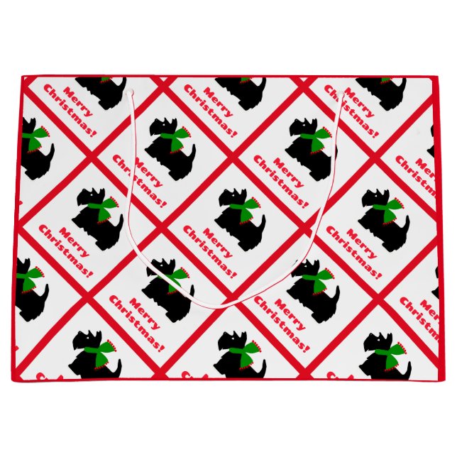 Scottish Terrier Merry Christmas plaid Large Gift Bag (Front)