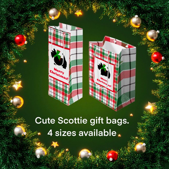 Scottish terrier merry Christmas plaid Medium Gift Bag (Other coordinating gift wrap products available)
