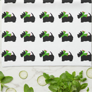 Scottish Terrier Merry Christmas Plaid Tea Towel