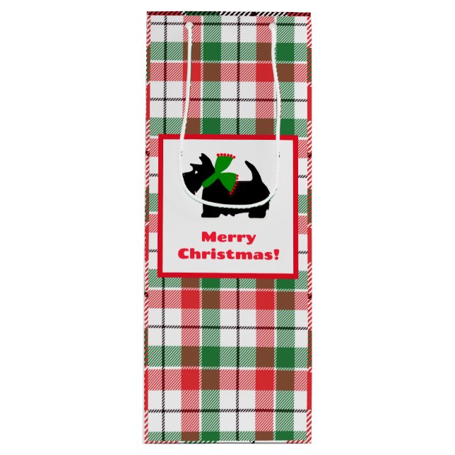 Scottish terrier merry Christmas plaid Wine Gift Bag (Front)