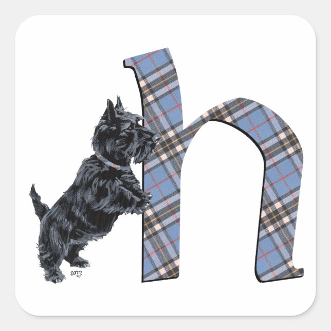 Scottish Terrier Monogram H Square Sticker (Front)
