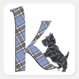 Scottish Terrier Monogram K Square Sticker