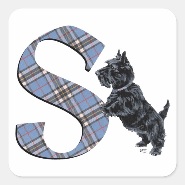 Scottish Terrier Monogram S Square Sticker (Front)