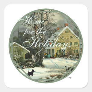 Scottish Terrier Old Fashioned Winter Square Sticker